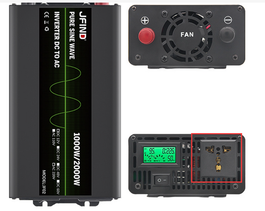 Jfind Pure Sine Wave 12V til 220V inverter adapter til 1000w spidseffekt 2000W - LifafaDenmark Aps