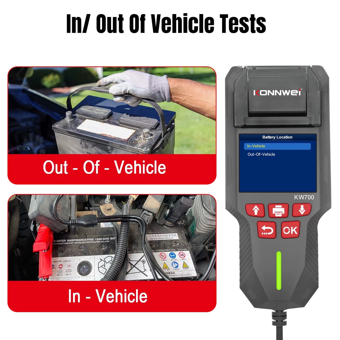 KONNWEI KW700 Professionel 12V 24V Bil batteri tester Indbygget med Printer