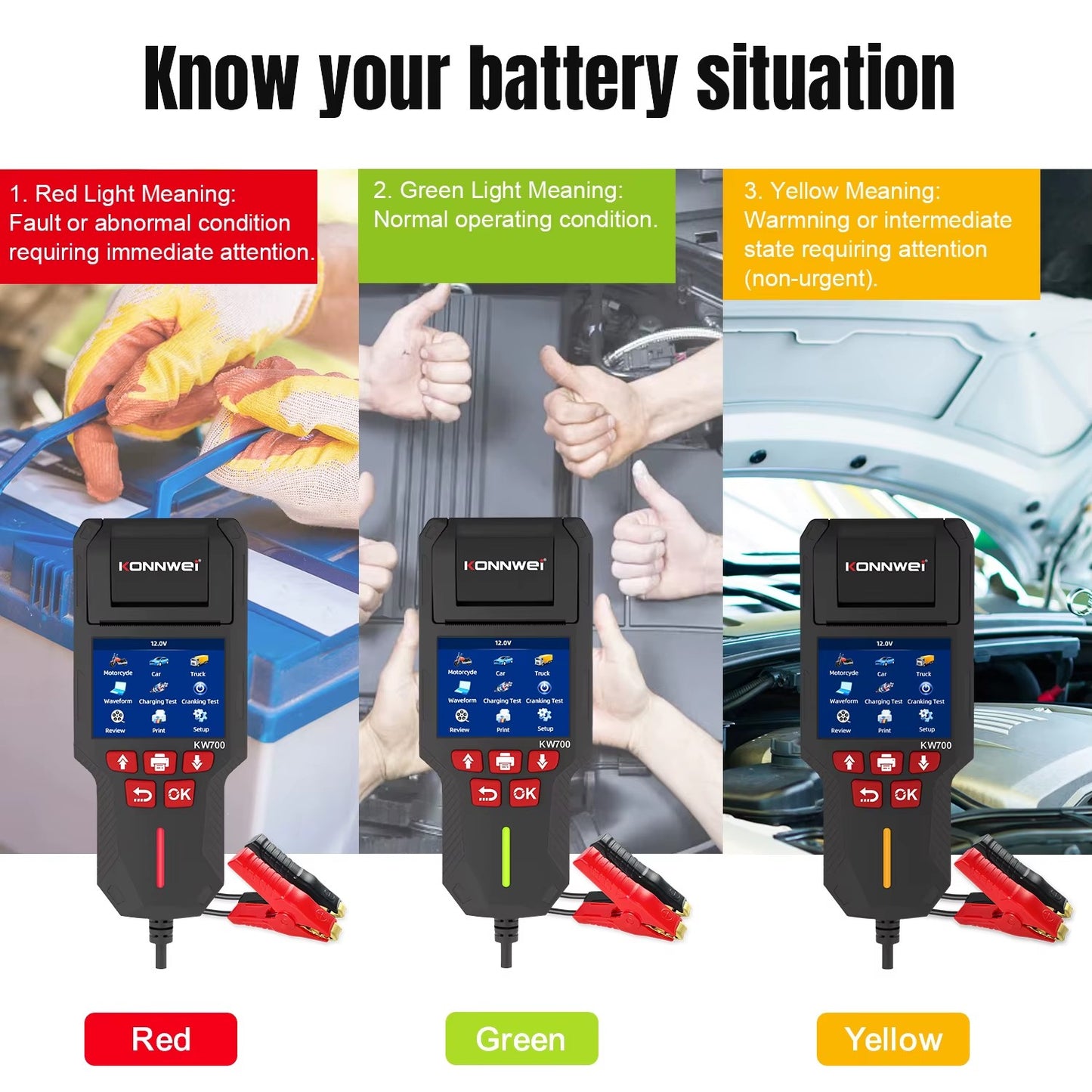 KONNWEI KW700 Professionel 12V 24V Bil batteri tester Indbygget med Printer