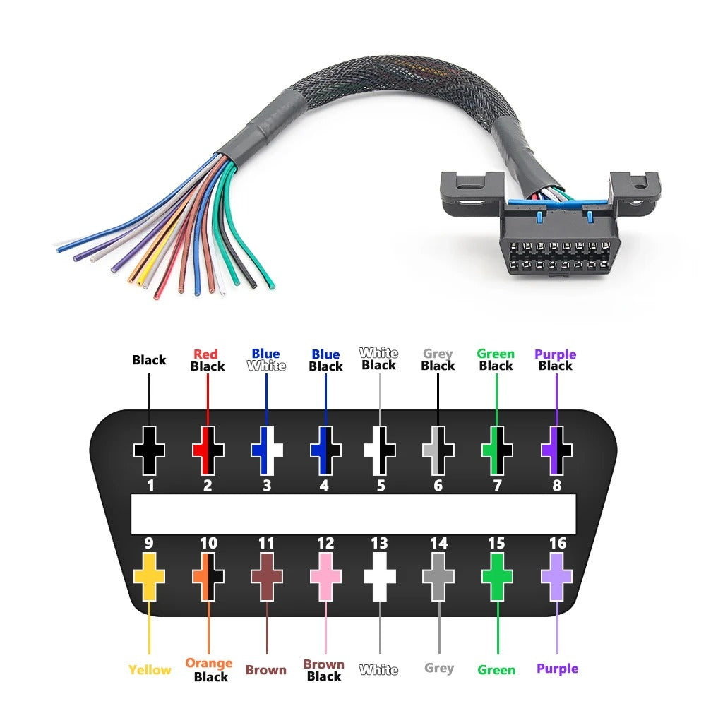 30 cm gør-det-selv 16-benet hun til han OBD-kabel OBD2 16-benet forlænger kabel - LifafaDenmark Aps