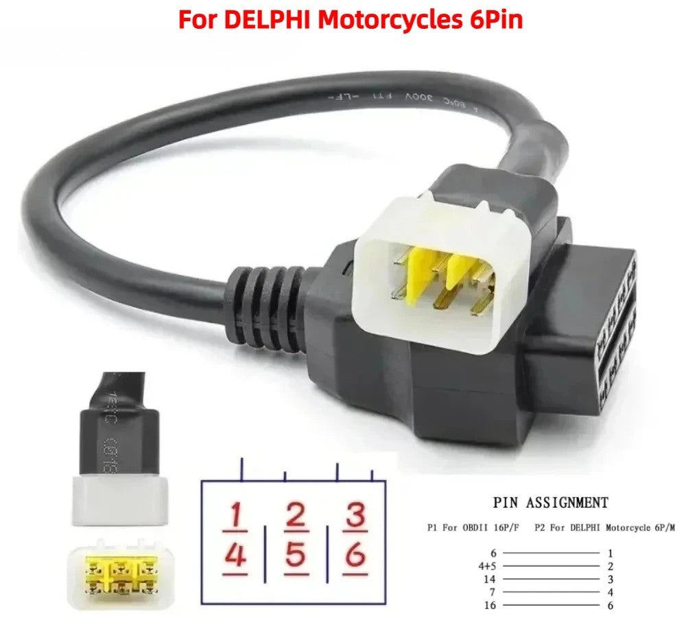 Til Delphi motorcykel 6-benet til 16-benet diagnostisk stik adapter kabel