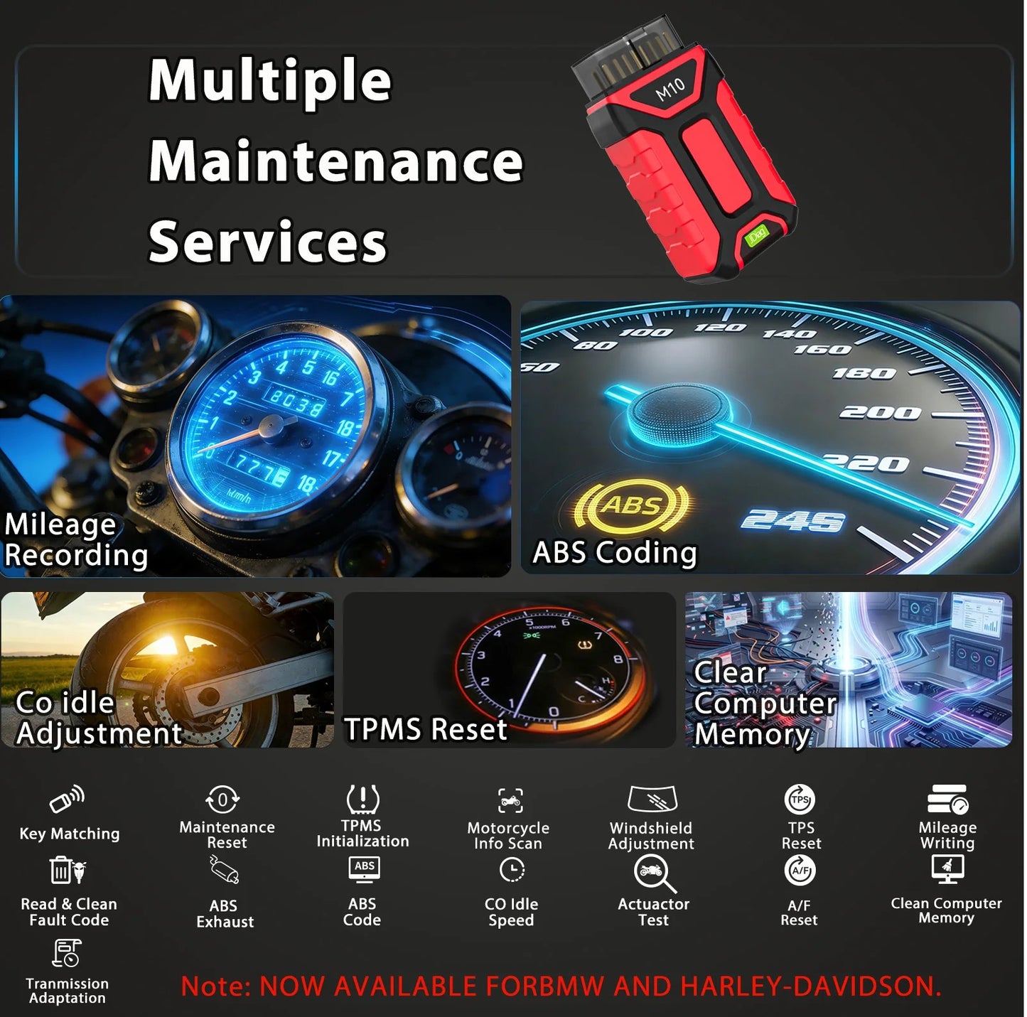 Til Harley-Davidson Alle systemer OBD2-scanner Diagnostik til motorcykel TPS-service Nulstil ABS-kodning CO tomgang