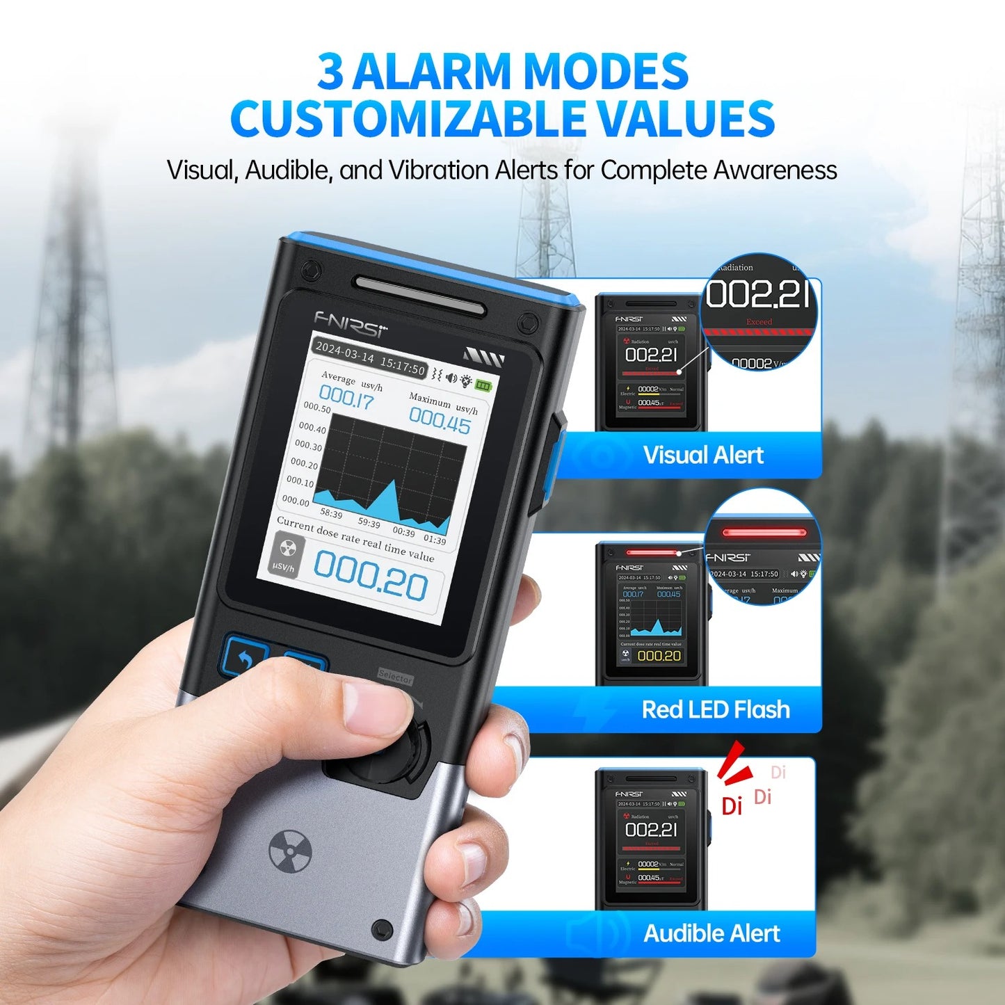 FNIRSI GC-03 3-i-1 elektromagnetisk nuklear strålings detektor digital EMF-meter - LifafaDenmark Aps