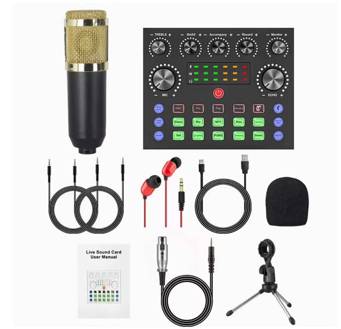 Kondensator mikrofon sæt med V8s Live Sound Card Studio Audio Recording