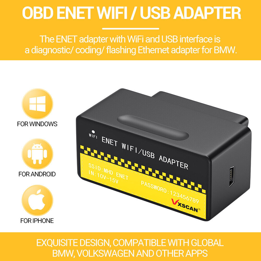 OBD ENET WIFI USB Adapter DOIP til BMW FG-serien BimmerCode E-SYS Bootmod3