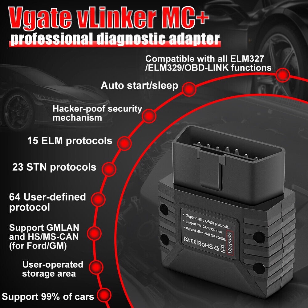 Vgate vLinker MC+ ELM327 Bluetooth diagnostisk scanner til BimmerCode FORScan IOS