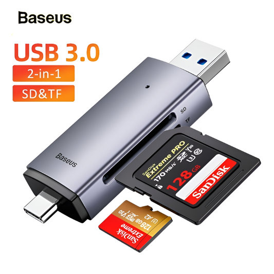 Baseus Lite Series USB-A & Type-C til SD/TF-kortlæser Grå - LifafaDenmark Aps