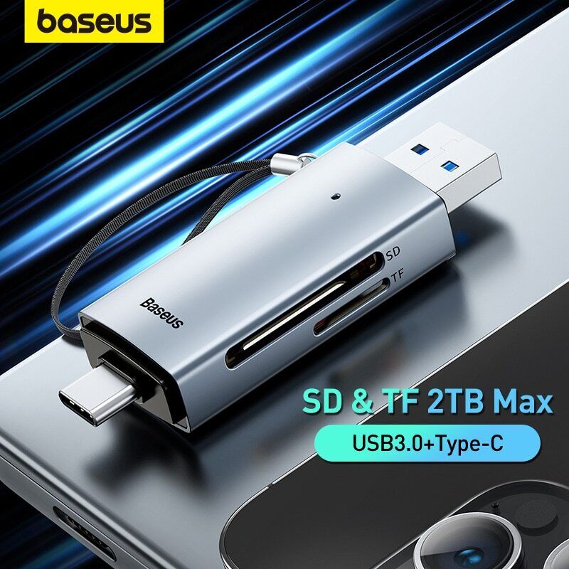 Baseus Lite Series USB-A & Type-C til SD/TF-kortlæser Grå