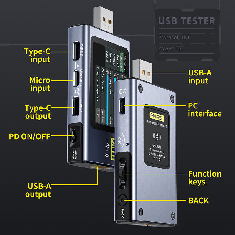 USB-strømmåler Hurtig opladnings tester Amperemeter Strøm spændings detektor (med Bletooth) - LifafaDenmark Aps