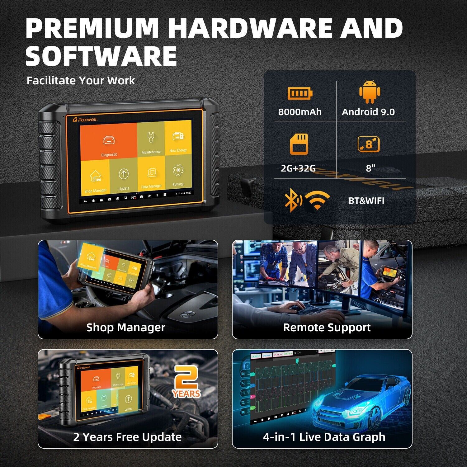 Foxwell NT909 Pro-Garage Business Car Van Diagnostic Tablet Fejlkode Scan Tool - LifafaDenmark Aps