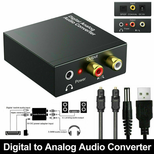 Optisk koaksial Toslink Digital til Analog Audio Converter Adapter RCA 3,5 mm L/R - LifafaDenmark Aps