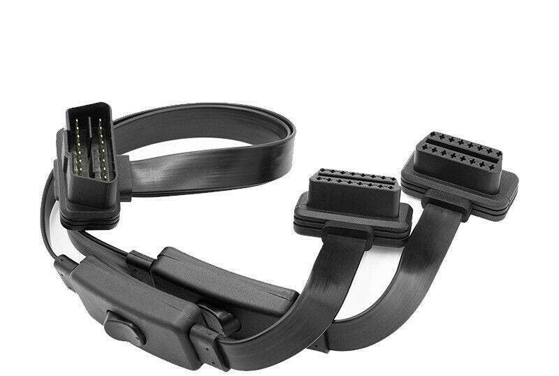 1 IN 2 Konverteret 16Pin tilsluttet kabel OBD2 fladt forlænger kabel med switch - LifafaDenmark Aps
