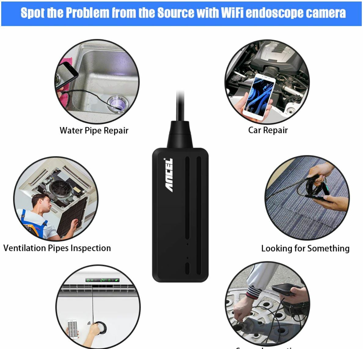 Ancel WIFI 5.5MM usb inspektions kamera 1080P til iPhone Android PC med 5M kabel