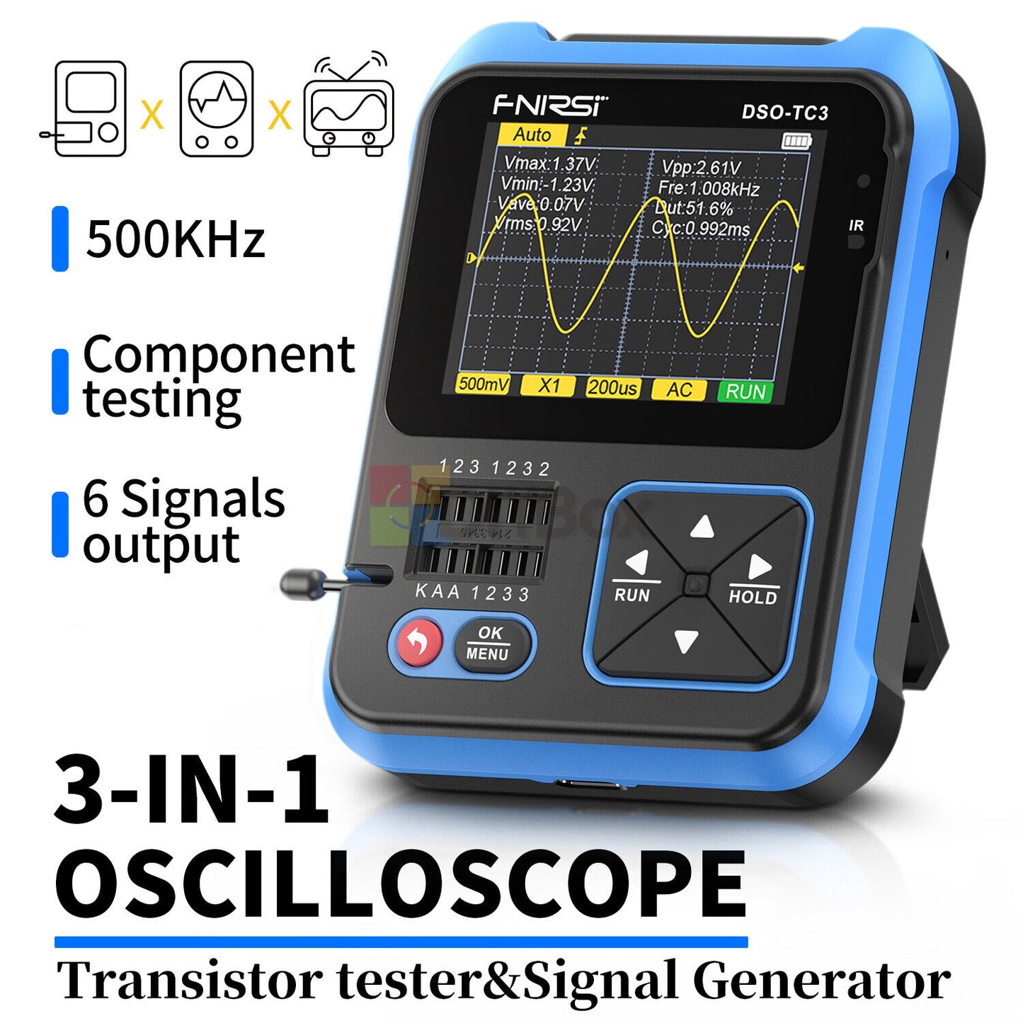 3 i 1 FNIRSI DSO-TC3 Digital Oscilloskop Transistor Tester Signal Generator (avanceret version)