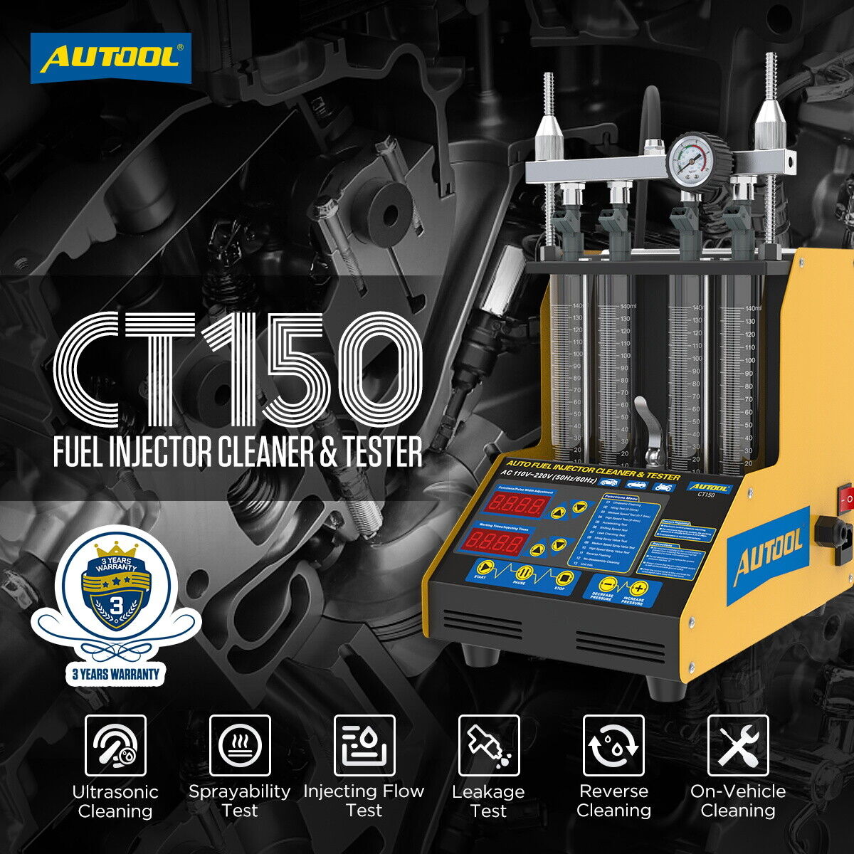 CT150 Ultrasonic Fuel Injector Cleaner Tester Rense maskine Bilmotor - LifafaDenmark Aps