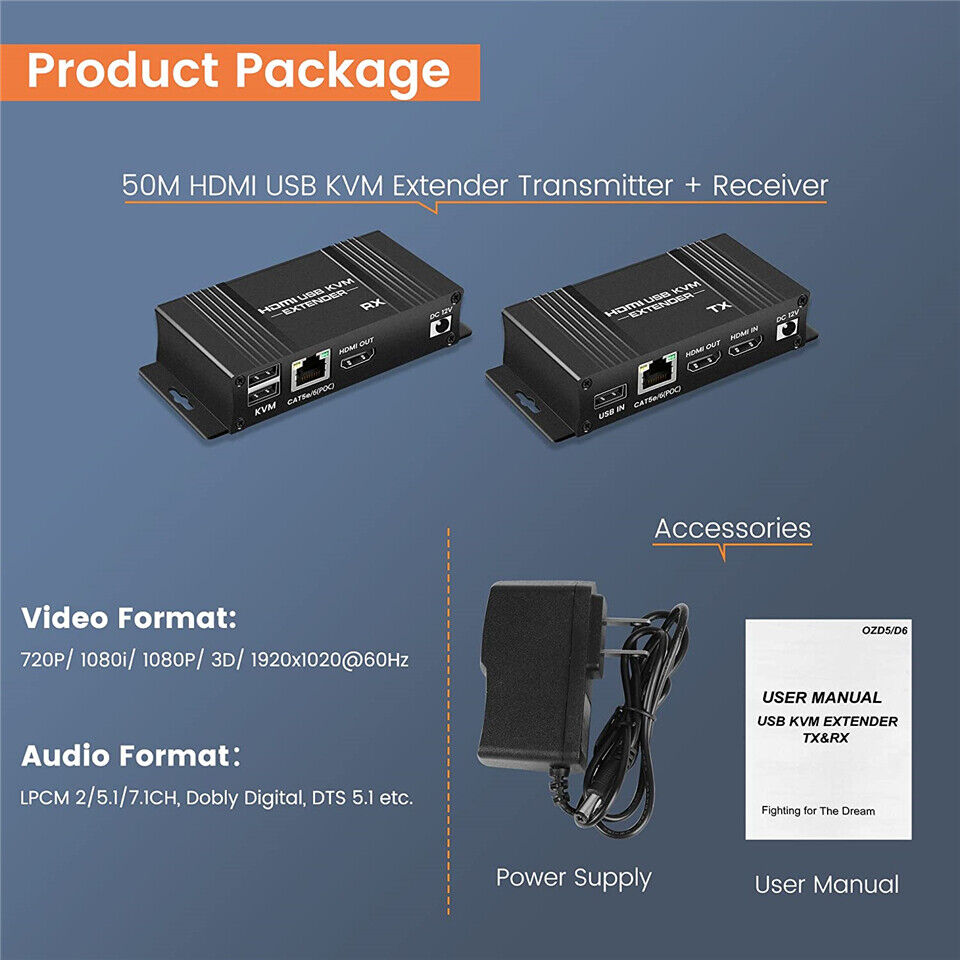 HDMI KVM Extender over Ethernet Cat5e6 KVM USB POC Kabel HDMI Loop Extender - LifafaDenmark Aps