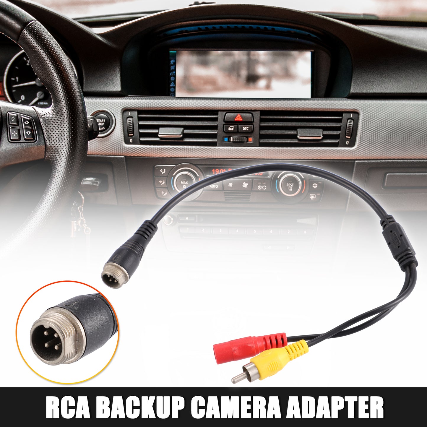 Bil kamera adapter 4-pin han til RCA AV han DC hun stik