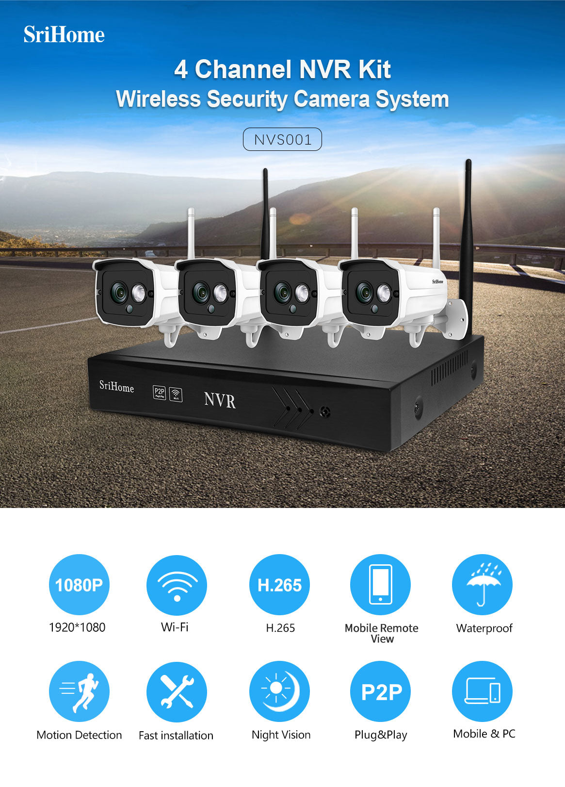 4CH Wireless HD 1080P NVR Outdoor IR IP WIFI Camera CCTV Security System Kit - Lifafa Denmark
