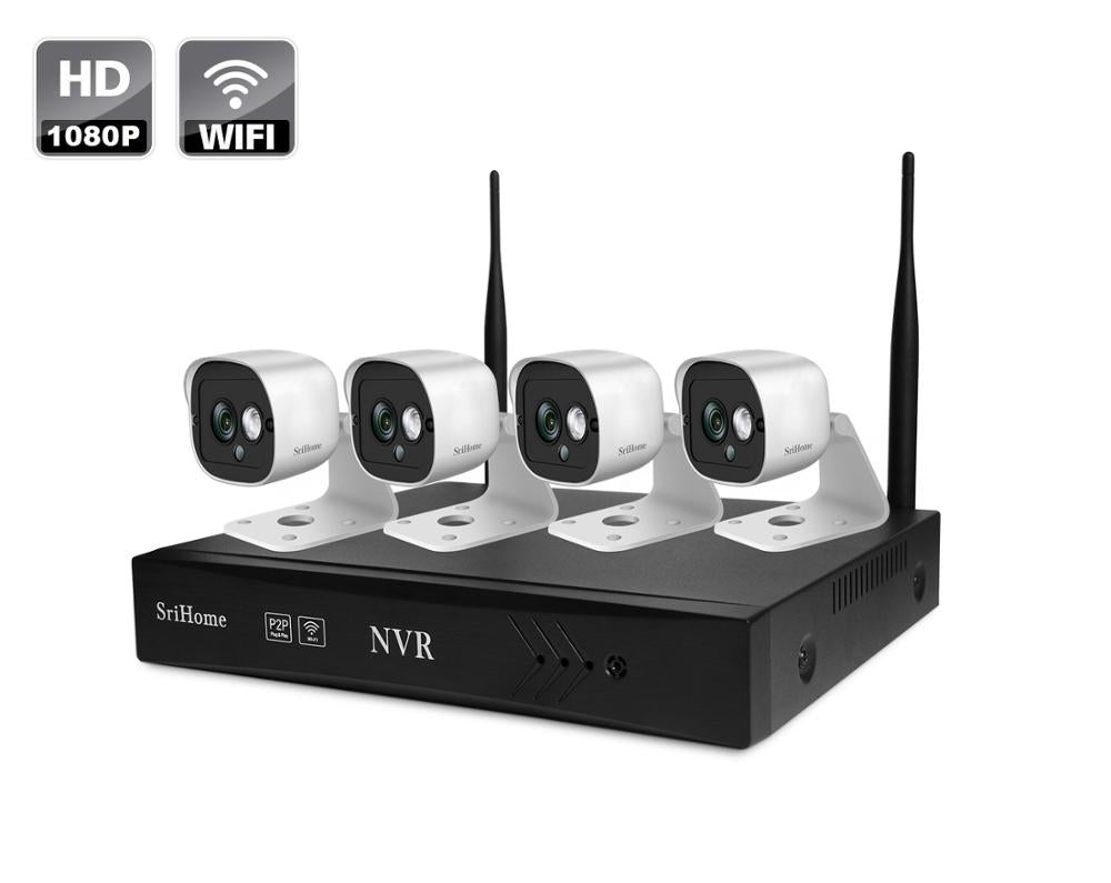 4CH Trådløs HD 1080p NVR udendørs IR IP wifi camera CCTV sikkerhedssy stemsæt