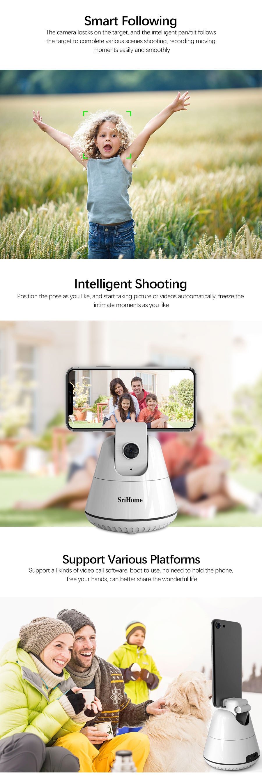 Selfie-optagelse af smartphone Gimbal 360 ° ansigtsgenstand Opfølgning Selfie-stick Auto-tracking Smart Capture-telefonholder