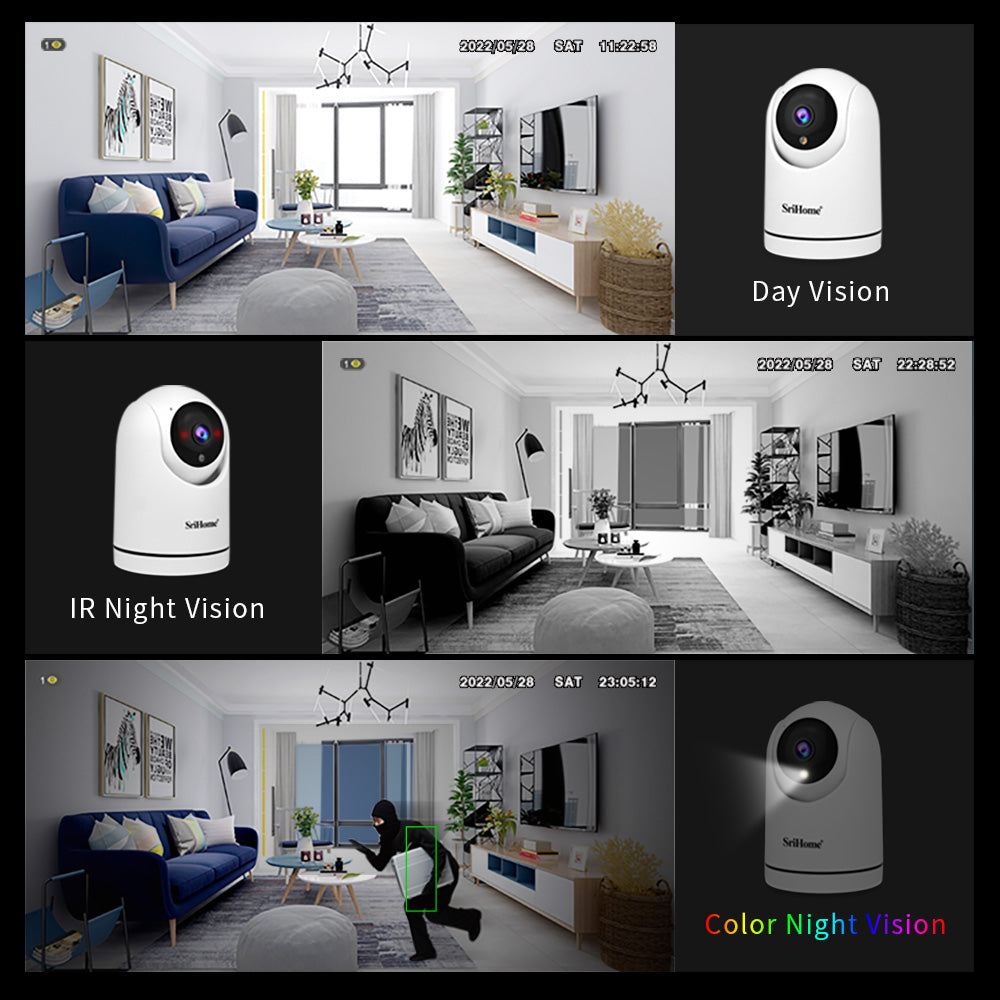 SriHome Home Security HD 2MP, Indbygget Mic & Speaker, PTZ