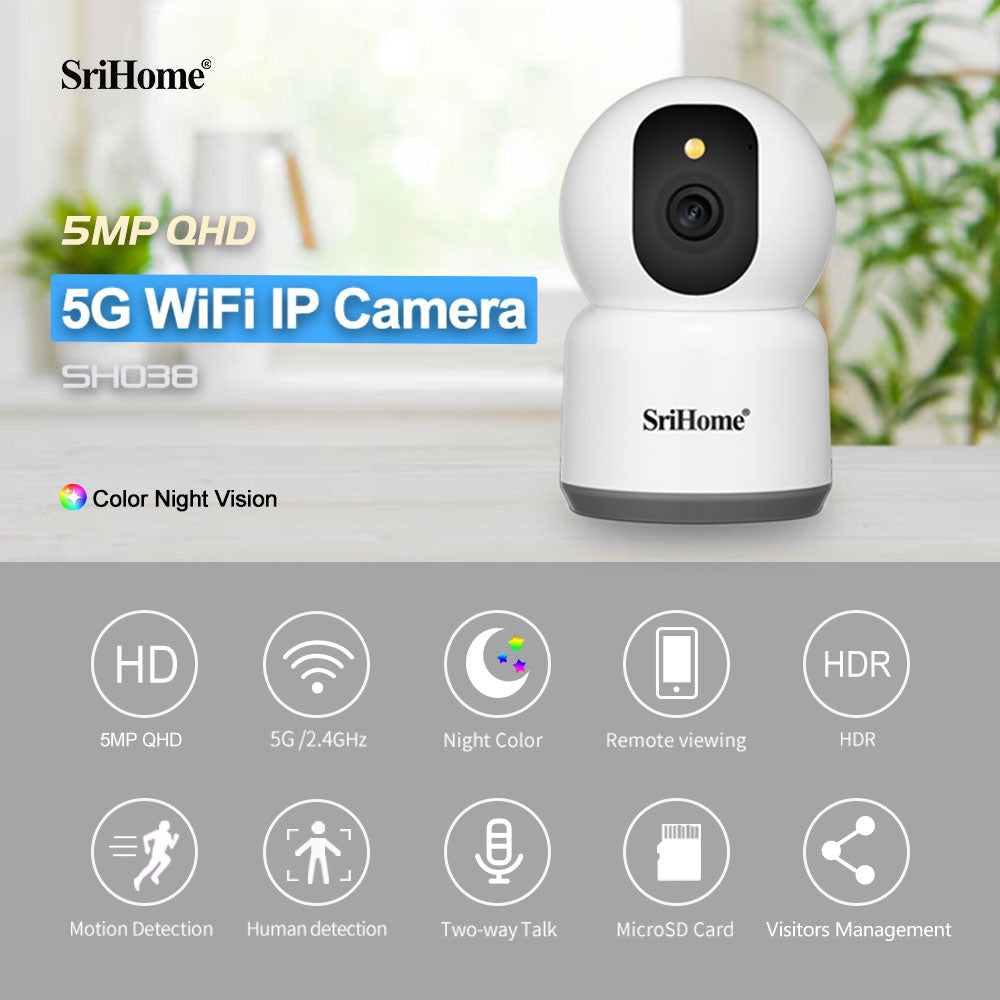 Srihome 5.0MP 5G Wifi IP trådløst kamera 2-vejs lyd Natfarve Surveilla