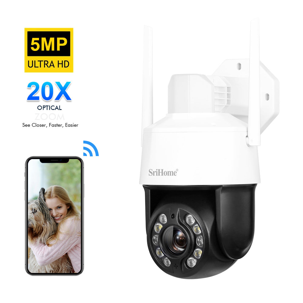 Srihome sikkerheds kamera FHD: 5MP (2560*1920) 20X, 4G, WiFi