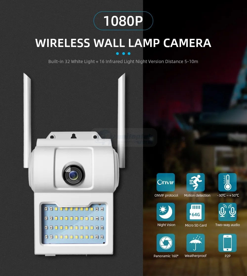 HD1080P Wifi-kamera Wall Street Lamp Trådløst udendørs kamera vidvinkel