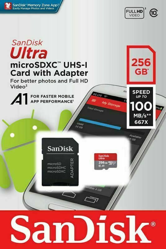 Sandisk 256GB Ultra Micro SD SDXC Card Android With Adapter A1, 100mb/s - Lifafa Denmark