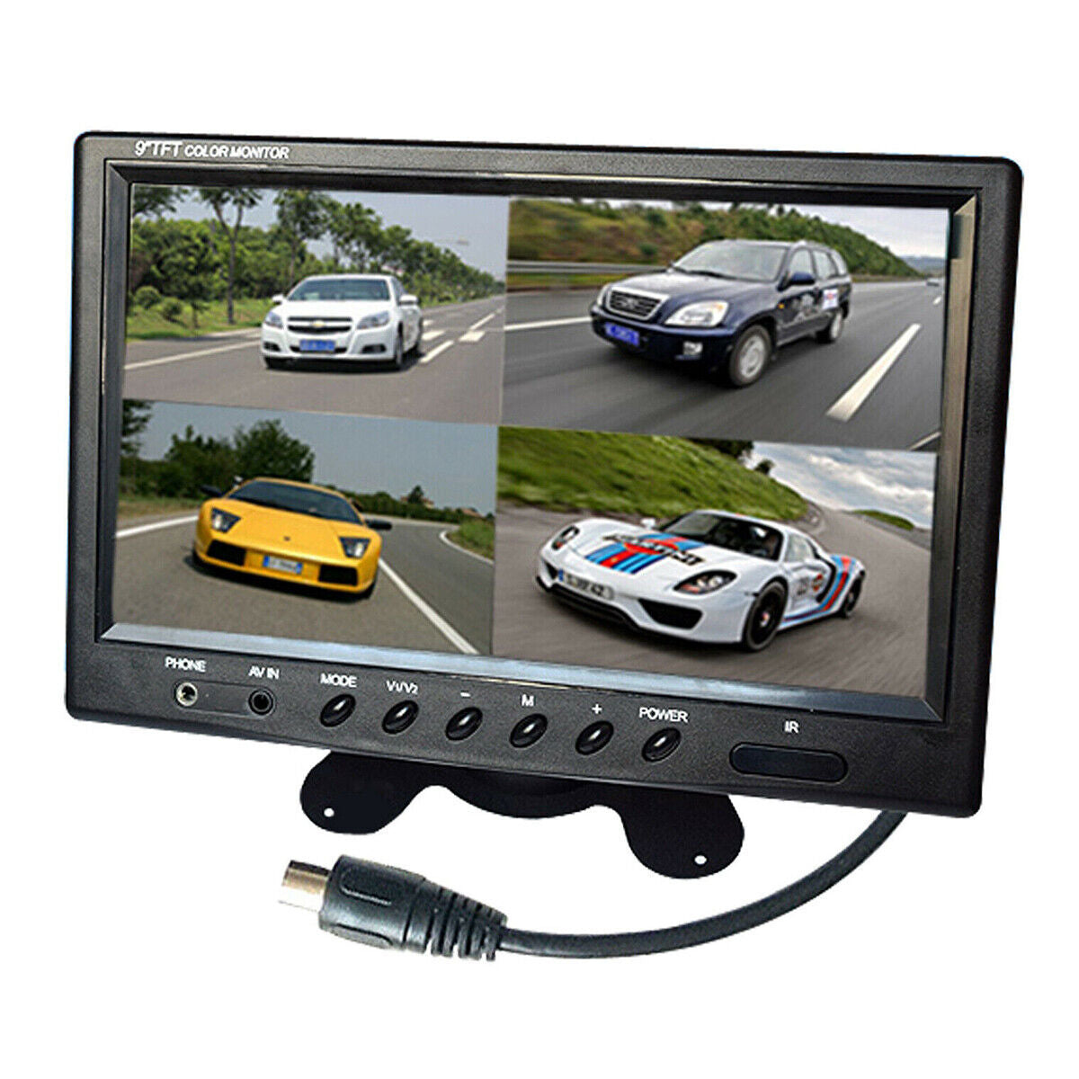 Køretøjs backup kamera 9 tommer 4 split skærm+ 4 kameraer med front- og bagkamera 18 IR nattesyn vandtæt