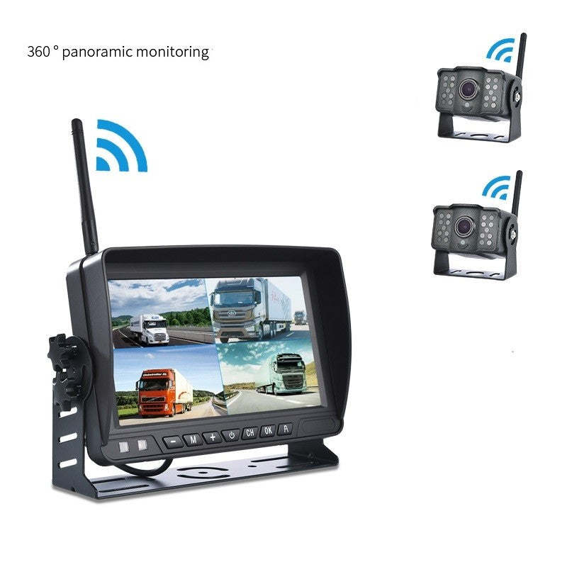 AHD 2-kanals digital DVR-optagermonitor med trådløst AHD-kamera forfra bagfra til lastbil, trailer, bus, campingvogn, pickup