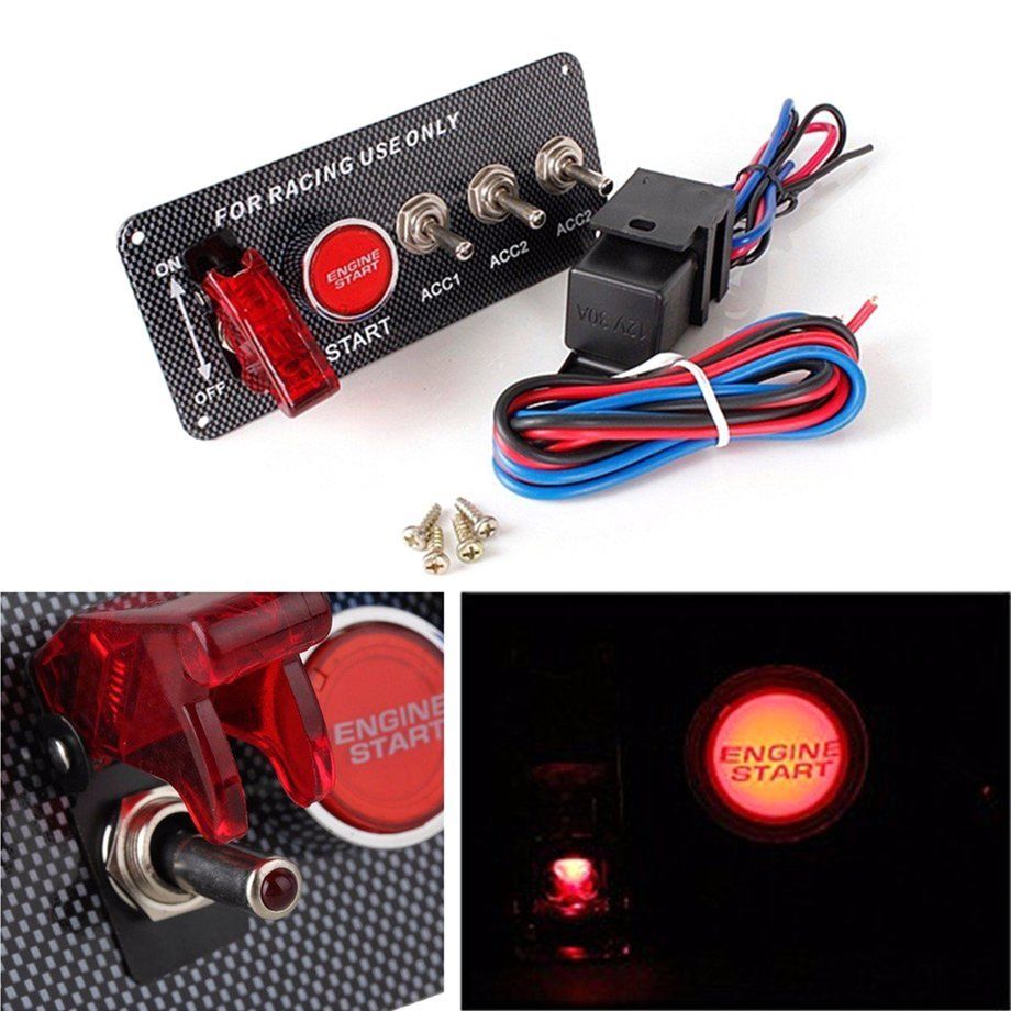 Racing Car 12V Ignition Switch Panel Engine Start Push Button LED Togg