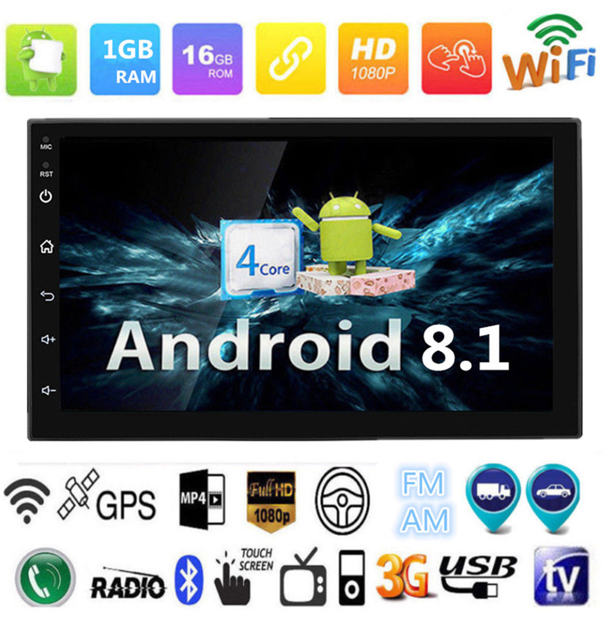 7 '' 2 DIN Android 8.1 Touch WiFi Bil GPS Bluetooth Stereo Radio MP5 FM - Lifafa Denmark