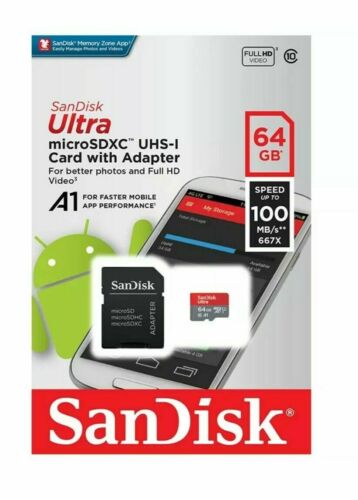 Sandisk 64 GB Ultra Micro SD SDHC TF Memory Card 100MBs UHSI Class 10 - Lifafa Denmark