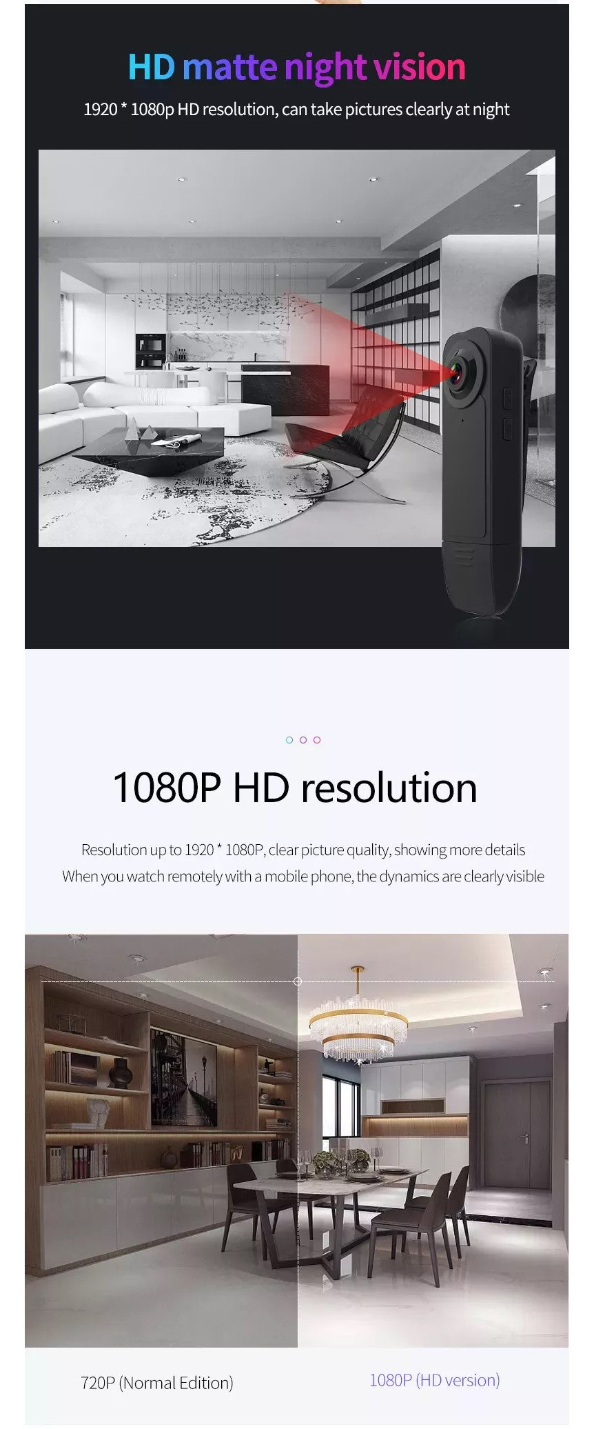 HD 1080P bærbart mini-kropskamera multif unktionelt sports video kamera letvægts skjulte mini-videokameraer