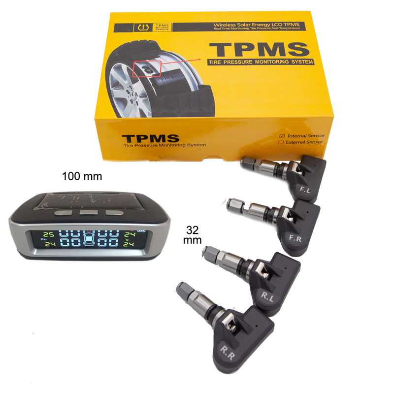 Solar Wireless Car TPMS Dæktryk overvågnings system + 4 interne sensorer