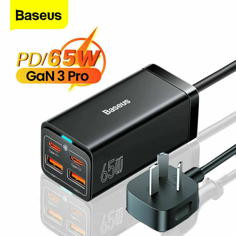 65W 4-ports USB PD GaN-oplader Desktop-strømadapter + AUCN100W USB-C-kabel med EU-stikkonverter