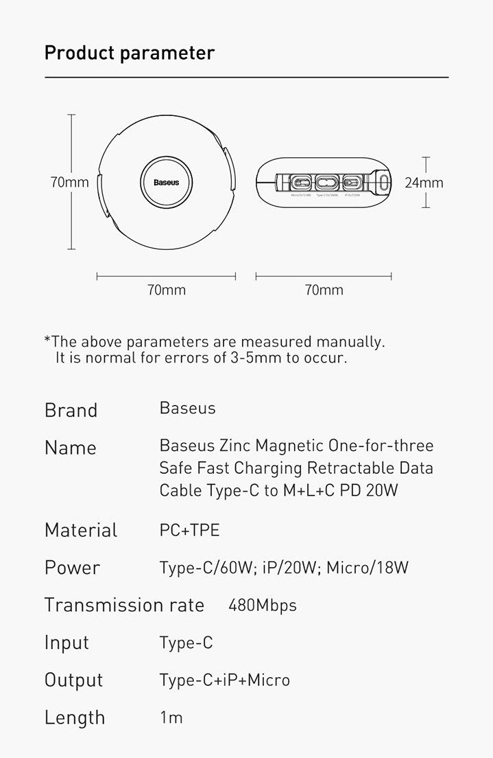3-i-1 magnetkabel PD 20w Type C til iPMicroUSB C Hurtigopladnings oplader