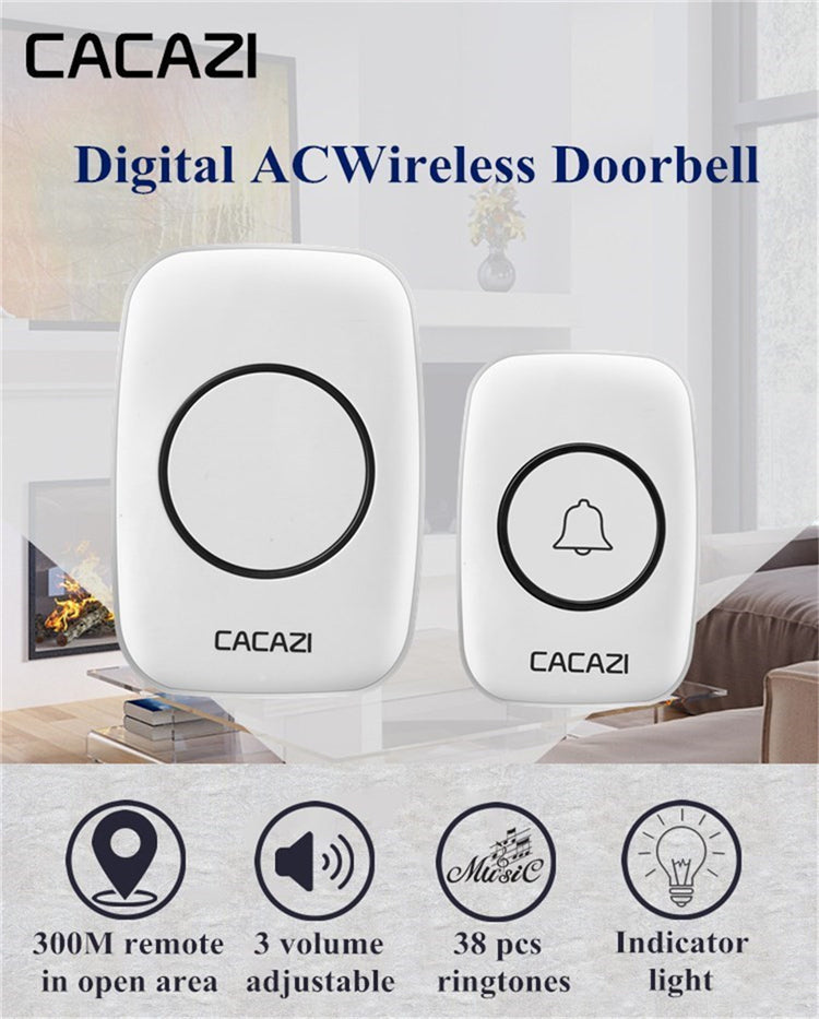 Wireless Doorbell Waterproof Door Chime 2 Remote Button+1 Plug-In Receiver White - LifafaDenmark Aps