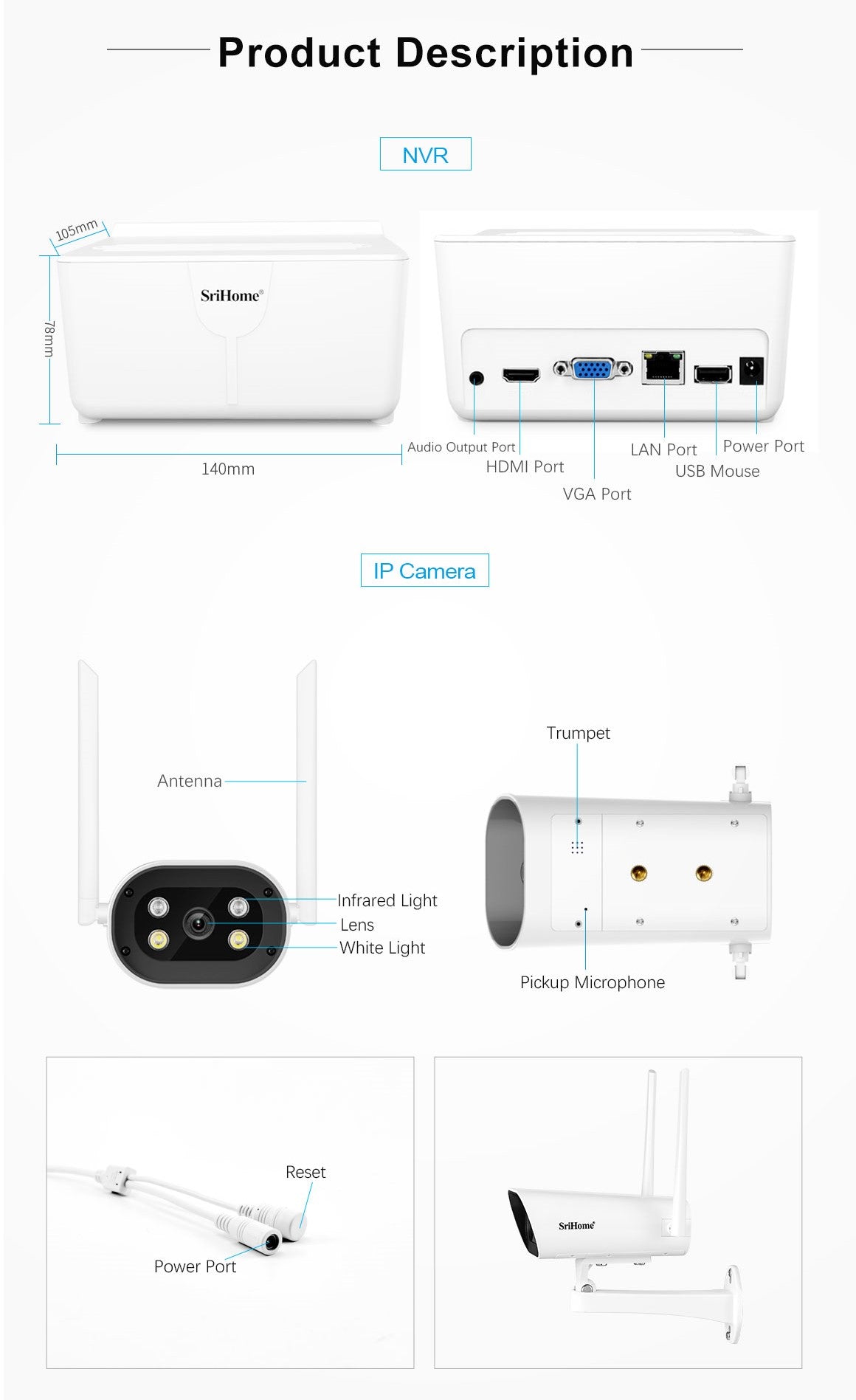 4 CH NVR Kit trådløst sikkerhedssystem + 1080P FHD WiFi IP-kamera CCTV (4 stk)
