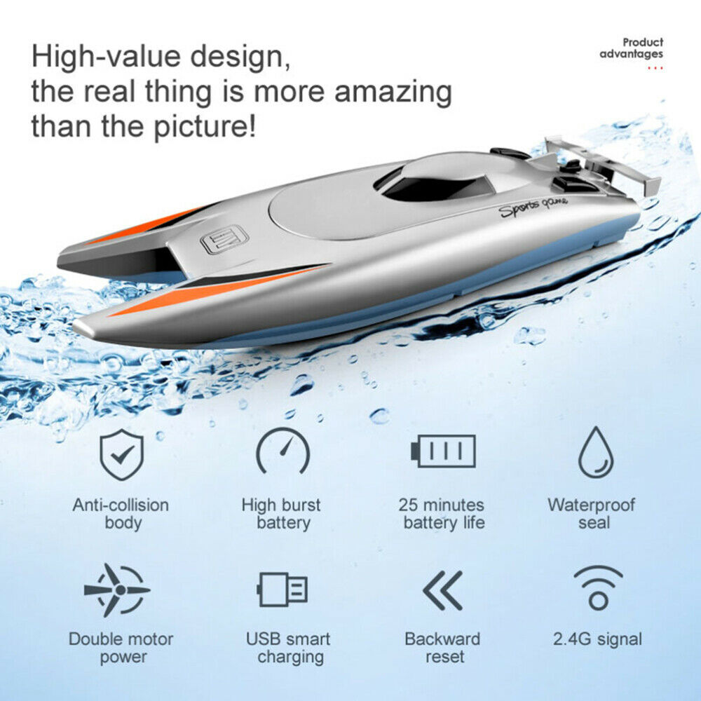 Fjernbetjening til RC-båd 2.4Ghz Elektronisk racerbåd med høj hastighed Legetøj til høj hastighed