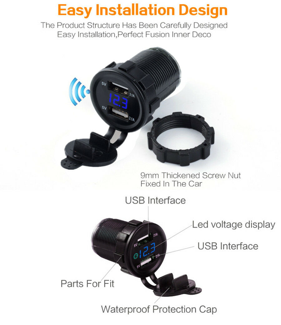 Bil Motorcykel USB Oplader 4.2A GPS Tracker Placering LED Voltmeter med Telefon APP