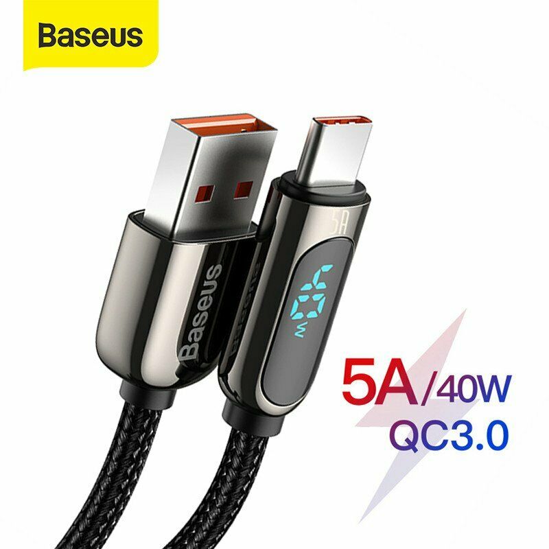 Baseus Digital Display USB til Type C-opladerkabel hurtigopladning 2m 5A / 40W QC3.0