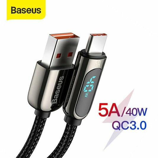 Baseus Digital Display USB til Type C-opladerkabel hurtigopladning 2m 5A / 40W QC3.0 - LifafaDenmark Aps