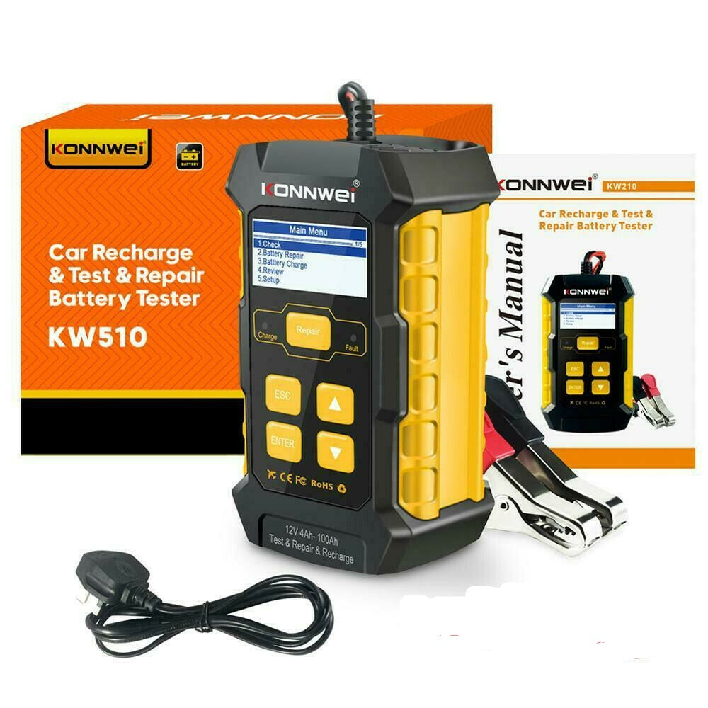 KONNWEI KW510 fuldautomatisk 12V bil 5A batteritester Pulse bilreparationsværktøj