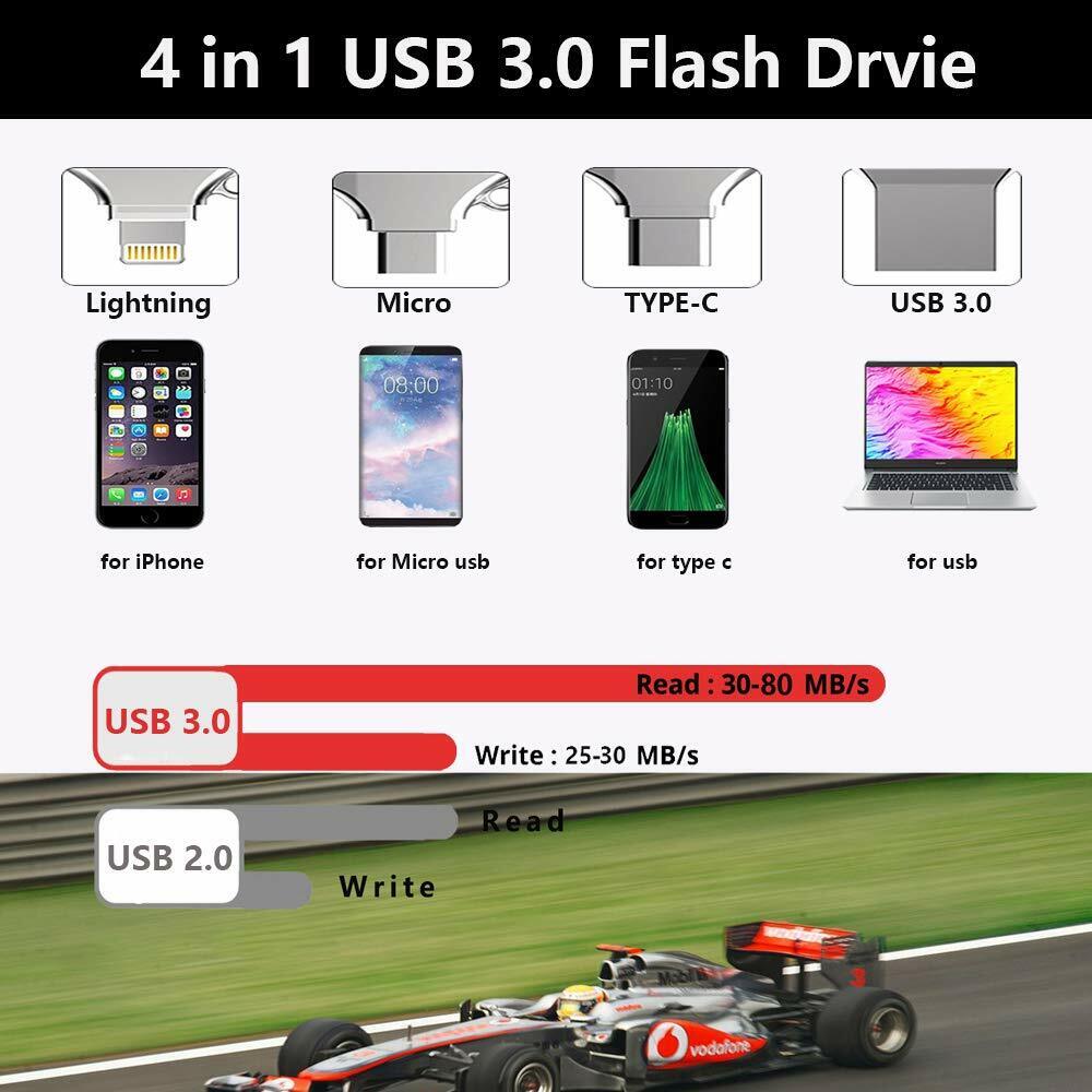 4 i 1 USB OTG USB Adapter Micro SDTF kortlæser til Android Samsung iPhone med 64GB kort