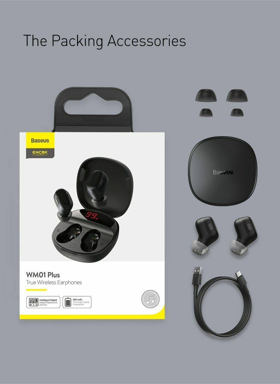 Baseus WM01 Plus TWS Wireless Earphone Bluetooth Headphone 5.0