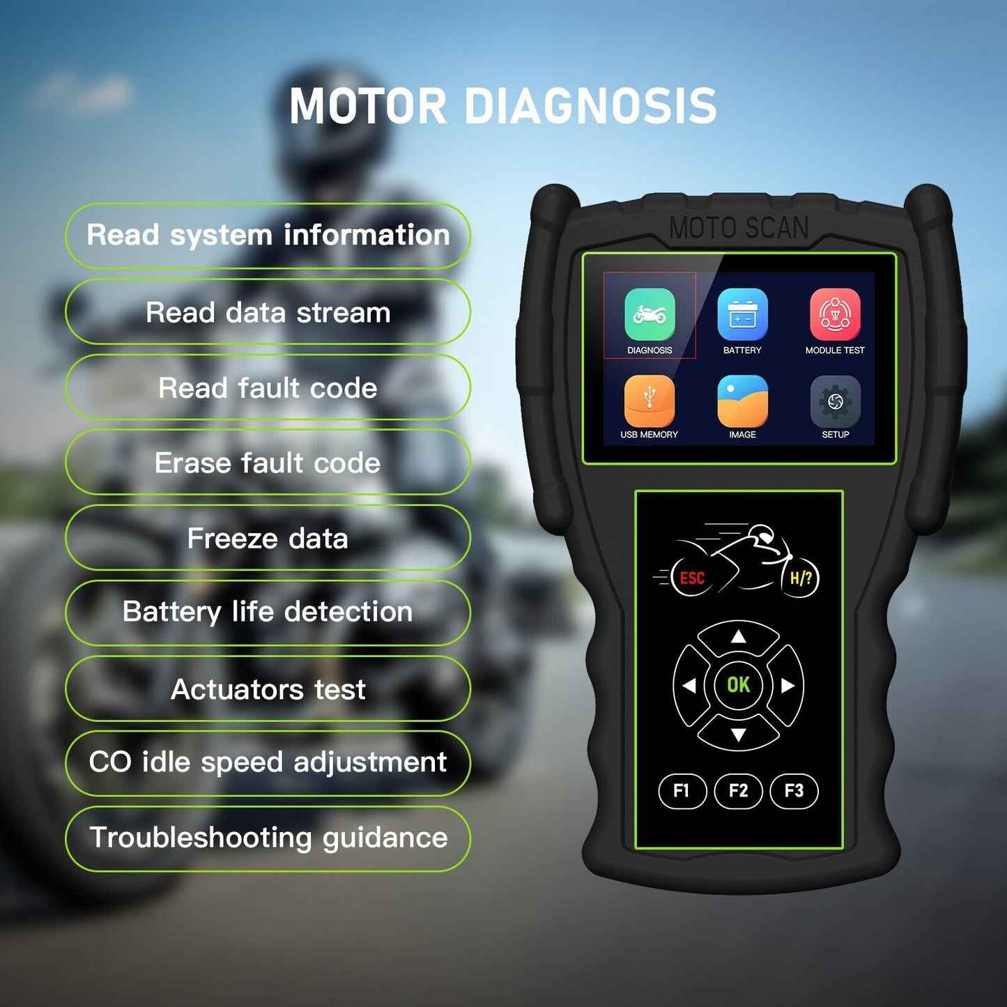 OBD2 Motorcycle Scanner Diagnostic Code Reader M100-Pro universal komplet kabelsæt