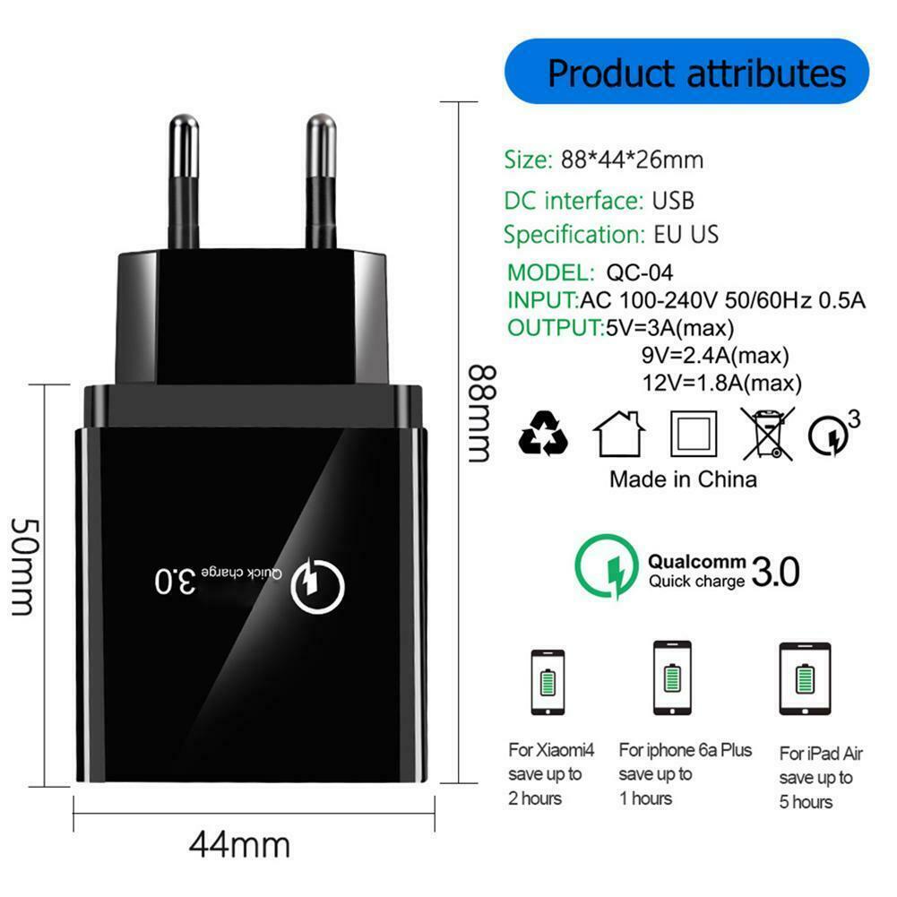 4 Multi-Ports Fast Quick Charge QC 3.0 USB Hub Wall Charger Adapter - LifafaDenmark Aps