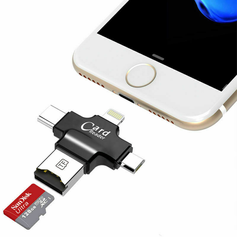 4 i 1 USB OTG USB Adapter Micro SDTF kortlæser til Android Samsung iPhone med 64GB kort
